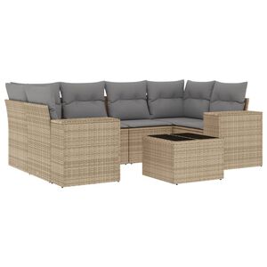 vidaXL 7 Piece Garden Sofa Set with Cushions Beige Poly Rattan