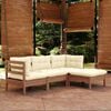 vidaXL 4 Piece Garden Lounge Set with Cushions Honey Brown Pinewood