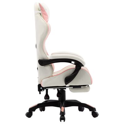 vidaXL Racing Chair with Footrest Pink and White Faux Leather