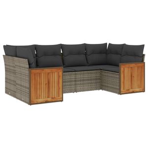 vidaXL 6 Piece Garden Sofa Set with Cushions Grey Poly Rattan