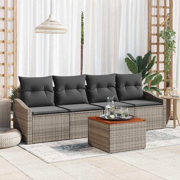 vidaXL Garden Sofa Set with Storage 5 pcs Grey Poly Rattan