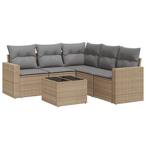 vidaXL 6 Piece Garden Sofa Set with Cushions Beige Poly Rattan
