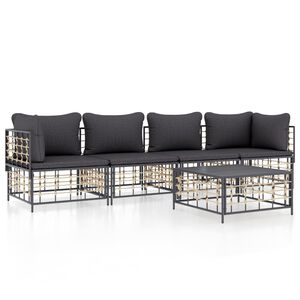 vidaXL 5 Piece Garden Lounge Set with Cushions Anthracite Poly Rattan