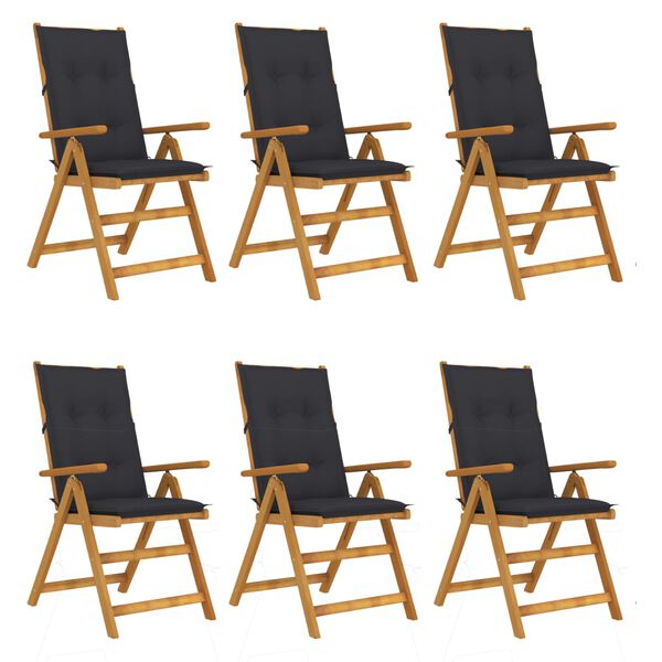 vidaXL Folding Garden Chairs 6 pcs with Cushions Solid Acacia Wood