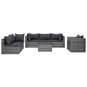 vidaXL 7 Piece Garden Sofa Set with Cushions&Pillows Poly Rattan Grey
