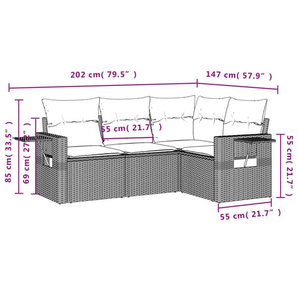 vidaXL 4 Piece Garden Sofa Set with Cushions Black Poly Rattan