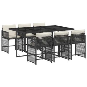 vidaXL 7 Piece Garden Dining Set with Cushions Black Poly Rattan