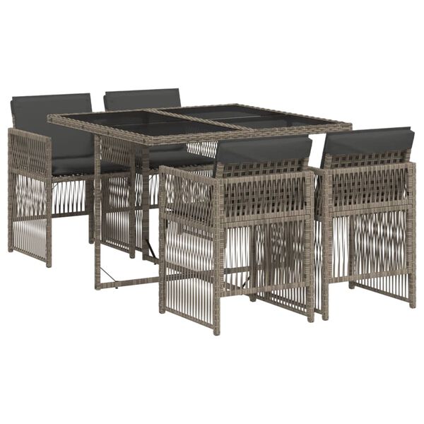 vidaXL 5 Piece Garden Dining Set with Cushions Grey Poly Rattan