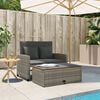 vidaXL Garden Sofa with Cushions 2-Seater Grey Poly Rattan&Acacia Wood