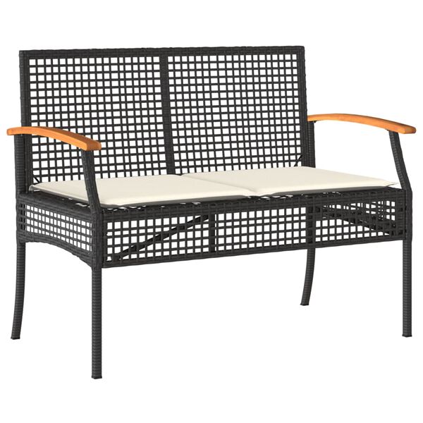 vidaXL Garden Bench with Cushion Black Poly Rattan Acacia Wood