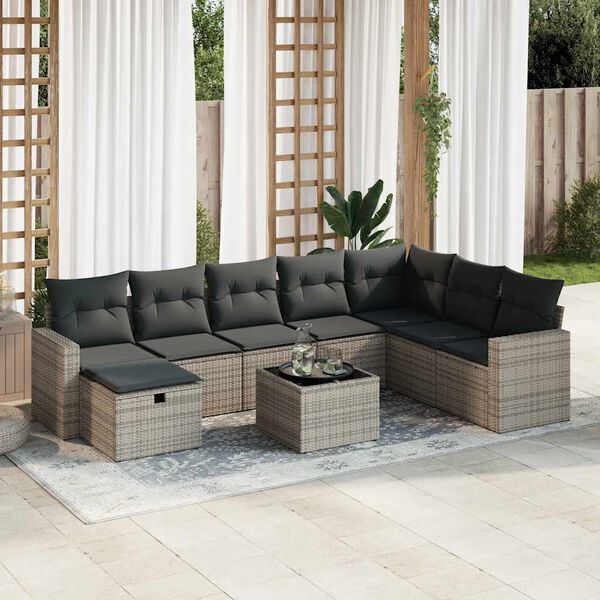 vidaXL 8 Piece Garden Sofa Set with Cushions Grey Poly Rattan