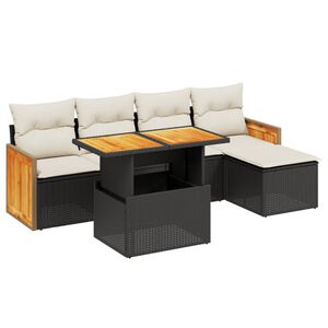 vidaXL 6 Piece Garden Sofa Set with Cushions Black Poly Rattan