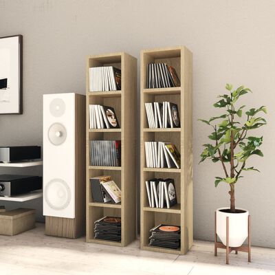 vidaXL CD Cabinets 2 pcs Sonoma Oak 21x16x93.5 cm Engineered Wood