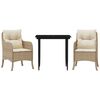 vidaXL 3 Piece Garden Dining Set with Cushions Beige Poly Rattan