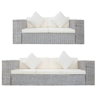 vidaXL 2 Piece Sofa Set with Cushions Grey Natural Rattan