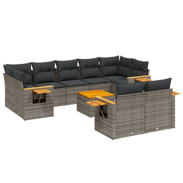 vidaXL 10 Piece Garden Sofa Set with Cushions Grey Poly Rattan