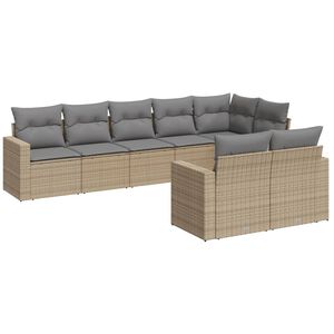 vidaXL 8 Piece Garden Sofa Set with Cushions Beige Poly Rattan