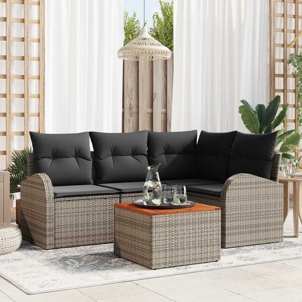 vidaXL Garden Sofa Set with Storage 5 pcs Grey Poly Rattan