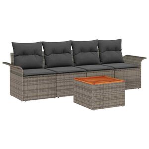 vidaXL Garden Sofa Set 5 pcs 4-Seater Grey Poly Rattan