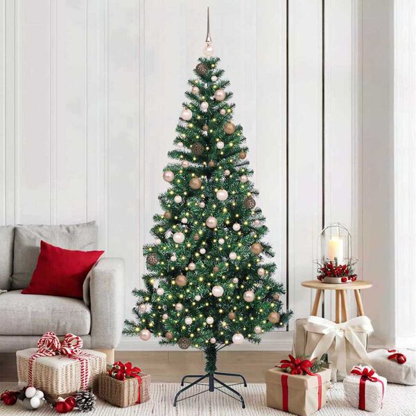 vidaXL Artificial Pre-lit Christmas Tree Green 210 cm PVC and Metal