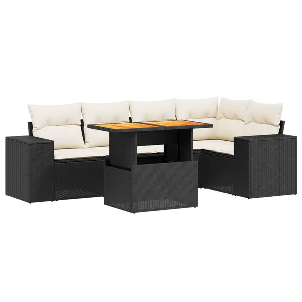 vidaXL 6 Piece Garden Sofa Set with Cushions Black Poly Rattan