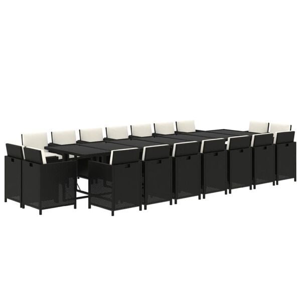 vidaXL 19 Piece Garden Dining Set with Cushions Poly Rattan Black