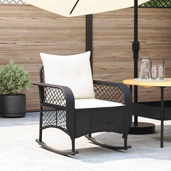 vidaXL Garden Rocking Chair with Cushions Black Poly Rattan