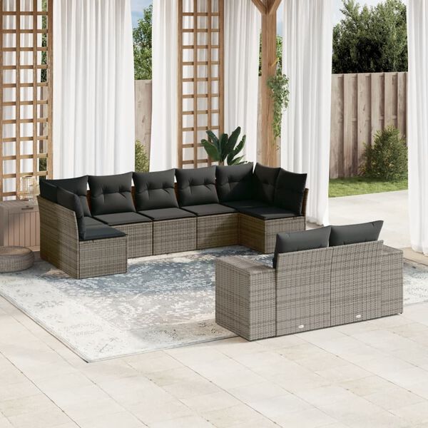 vidaXL 9 Piece Garden Sofa Set with Cushions Grey Poly Rattan