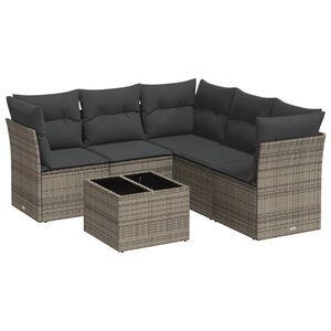 vidaXL 6 Piece Garden Sofa Set with Cushions Grey Poly Rattan