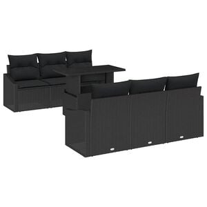 vidaXL Garden Sofa Set 7 pcs Black Poly Rattan