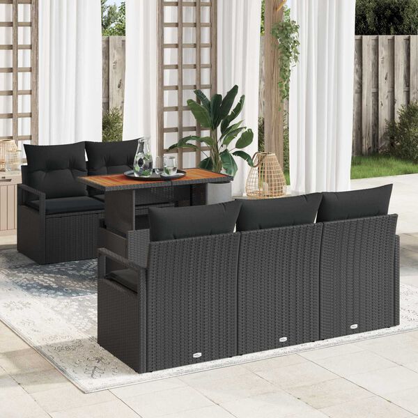 vidaXL Garden Sofa Set with Storage 6 pcs Black Poly rattan