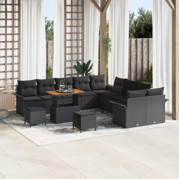 vidaXL Garden Sofa Set Height-Adjustable 13 pcs Black Poly Rattan