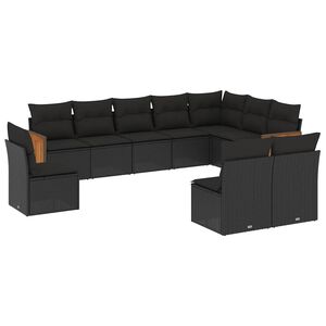 vidaXL 10 Piece Garden Sofa Set with Cushions Black Poly Rattan