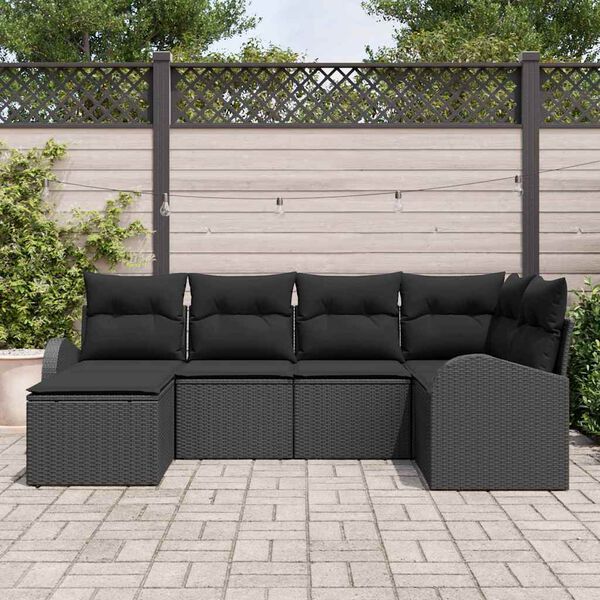 vidaXL Garden Sofa Set 6 pcs Black Poly Rattan