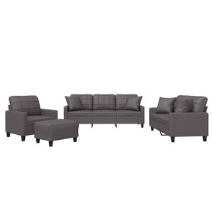 vidaXL 4 Piece Sofa Set with Pillows Grey Faux Leather
