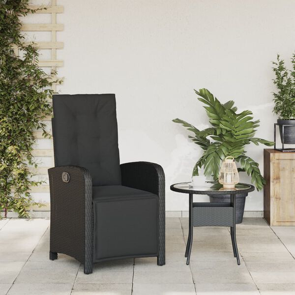 vidaXL Reclining Garden Chair with Footrest Black Poly Rattan