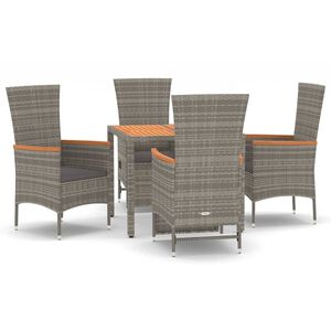 vidaXL 5 Piece Garden Dining Set with Cushions Grey Poly Rattan