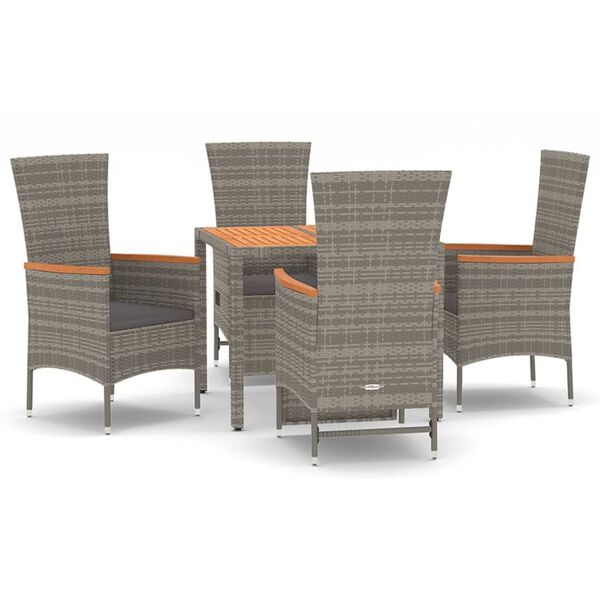 vidaXL 5 Piece Garden Dining Set with Cushions Grey Poly Rattan