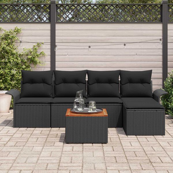 vidaXL Garden Sofa Set with Storage 6 pcs Black Poly Rattan