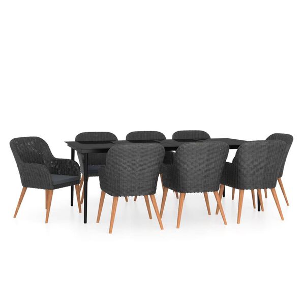 vidaXL 9 Piece Garden Dining Set with Cushions Black