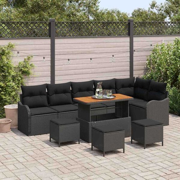 vidaXL Garden Sofa Set with Cushion with Storage 10 pcs Black