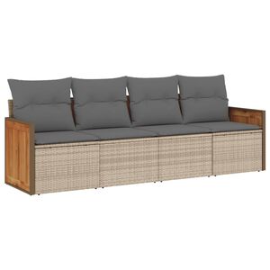 vidaXL 4 Piece Garden Sofa Set with Cushions Beige Poly Rattan