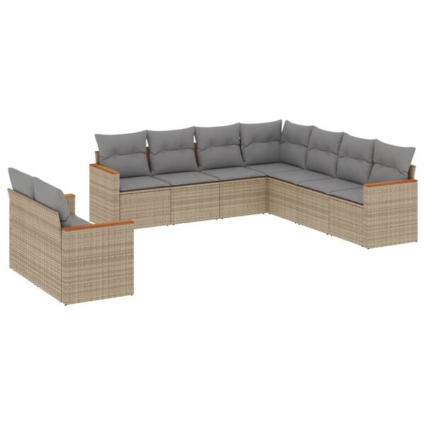 vidaXL 9 Piece Garden Sofa Set with Cushions Beige Poly Rattan