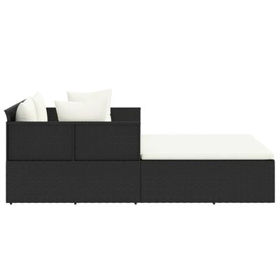 vidaXL Sunbed with Cushions Black 182x118x63 cm Poly Rattan