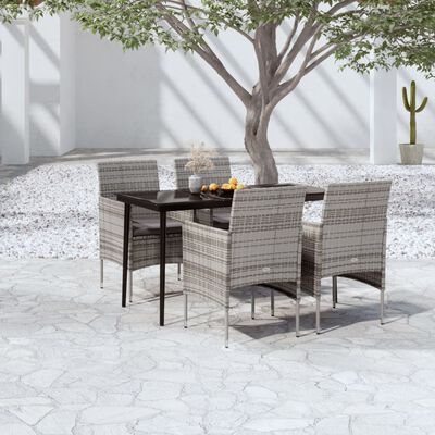 vidaXL 5 Piece Garden Dining Set with Cushions Grey and Black