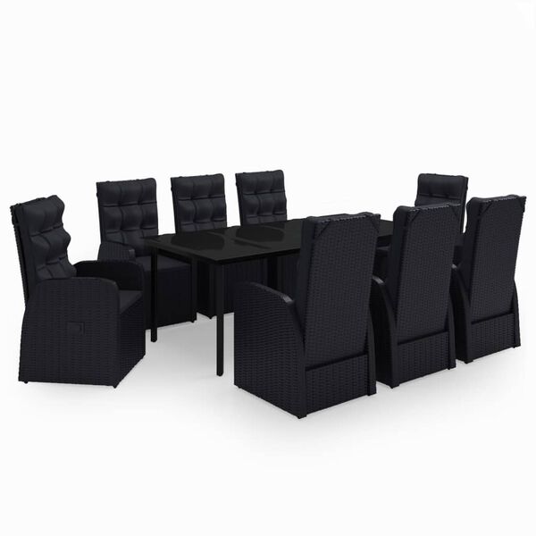 vidaXL 9 Piece Garden Dining Set with Cushions Black