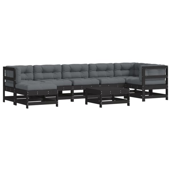 vidaXL 8 Piece Garden Lounge Set with Cushions Black Solid Wood