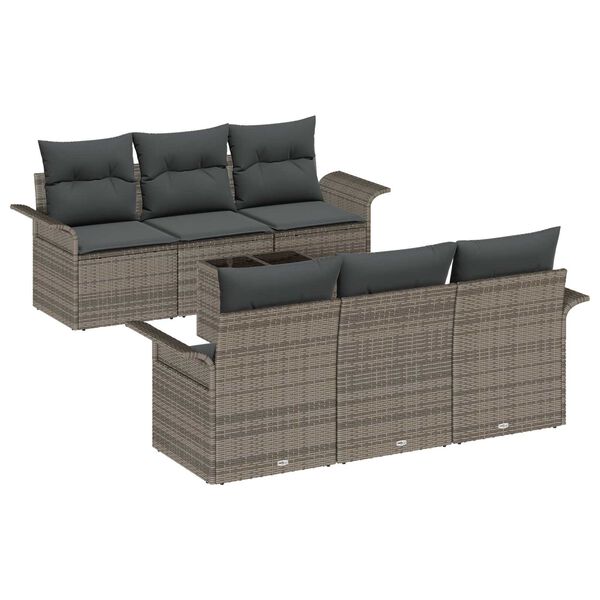 vidaXL Garden Sofa Set with Cushion 7 pcs Grey Poly Rattan