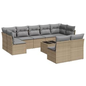 vidaXL 10 Piece Garden Sofa Set with Cushions Beige Poly Rattan