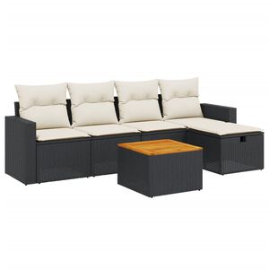 vidaXL 6 Piece Garden Sofa Set with Cushions Black Poly Rattan